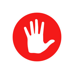 Hand silhouette in red circle. Stop sign. Vector illustration.