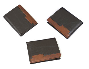Set of leather wallet isolated on white background