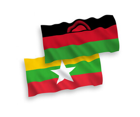 Flags of Malawi and Myanmar on a white background