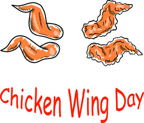 Chicken wings illustration. Vector hand drawn for menus, prints, postcards. Fast food. International Chicken Wing Day