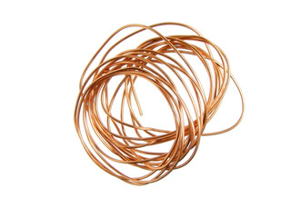 Coiled copper wire isolated on white background