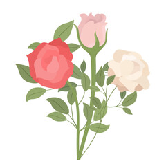 Bouquet of Roses  isolated on white background. Decorative floral design elements. Floral and Interior design concept. Trendy Vector Illustration.