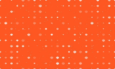 Seamless background pattern of evenly spaced white absorbent symbols of different sizes and opacity. Vector illustration on deep orange background with stars