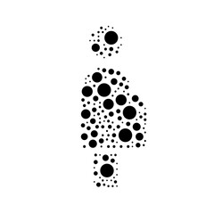 A large pregnant woman symbol in the center made in pointillism style. The center symbol is filled with black circles of various sizes. Vector illustration on white background