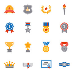 Trophy and awards flat icon color set 2.