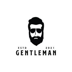 bearded man wearing glasses gentleman logo design vector