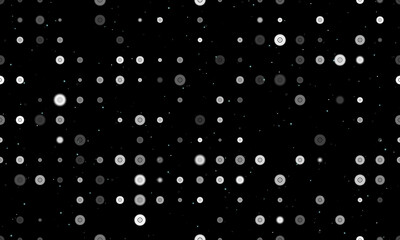Seamless background pattern of evenly spaced white gramophone record symbols of different sizes and opacity. Vector illustration on black background with stars
