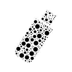 A large flash drive in the center made in pointillism style. The center symbol is filled with black circles of various sizes. Vector illustration on white background