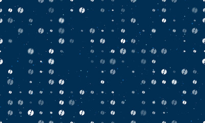 Seamless background pattern of evenly spaced white cd symbols of different sizes and opacity. Vector illustration on dark blue background with stars