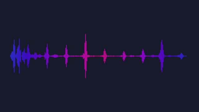 Animation of sound wave on dark background. Audio waveform