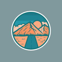 mountain emblem illustration for sticker or tshirt design