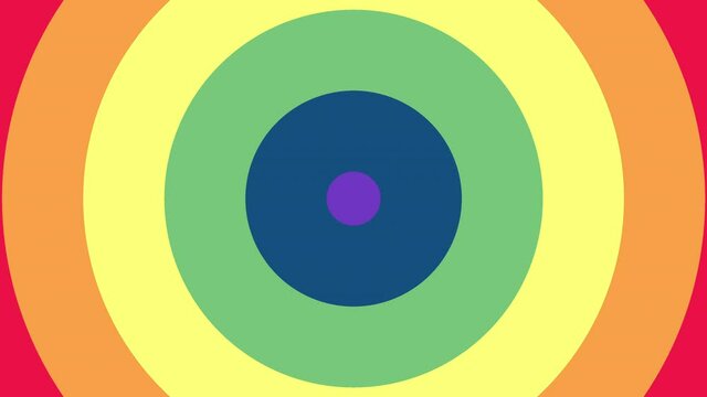 Rainbow circle transition, colourful rings wipe animation on a black background