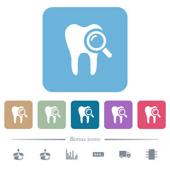 Dental examination flat icons on color rounded square backgrounds