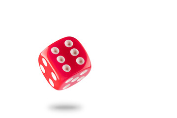 The dice are red with white dots, isolated on a white background for clipping