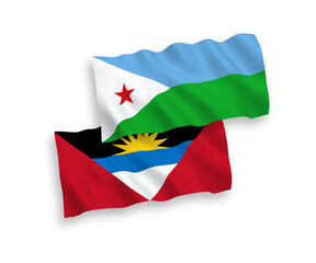 Flags of Republic of Djibouti and Antigua and Barbuda on a white background