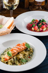 pasta with salmon, caviar and cream sauce