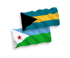 Flags of Republic of Djibouti and Commonwealth of The Bahamas on a white background