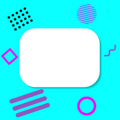 Creative banner in memphis style. Bright awesome background with geometric figures and copyspace. Colorful design in retro 1980s. For social media post