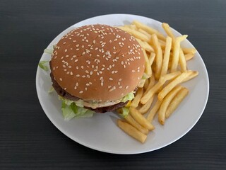 hamburger and fries