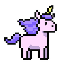Fantasy game pixel art assets with unicorns. Vector