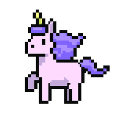 Fantasy game pixel art assets with unicorns. Vector
