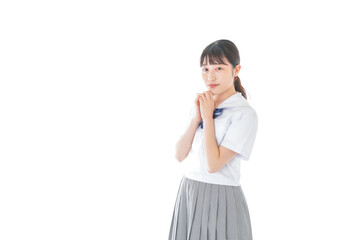 笑顔の制服を着た女子学生