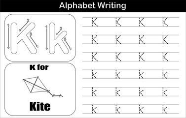 alphabet k handwriting practice with picture