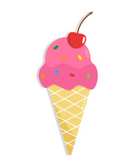 Ice cream in a waffle cone isolated on white background.  Illustration for t-shirt design