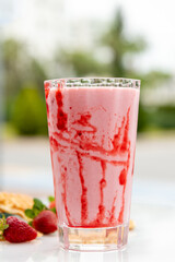 Strawberry smoothie or milkshake, healthy food for breakfast and snack