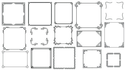 Set Black Simple Line Frame Collection Doodle Square, Floral Frame Elements, Vector Design Style, Sketch, Isolated Illustration For Banner, Invitation, Social Media, Blog