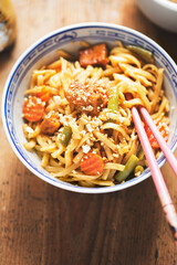 Pad thai tofu, pasta with tofu and vegetables, nuts