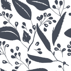 Ink drawn botanical seamless pattern
