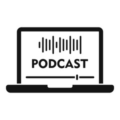 Laptop podcast icon, simple style