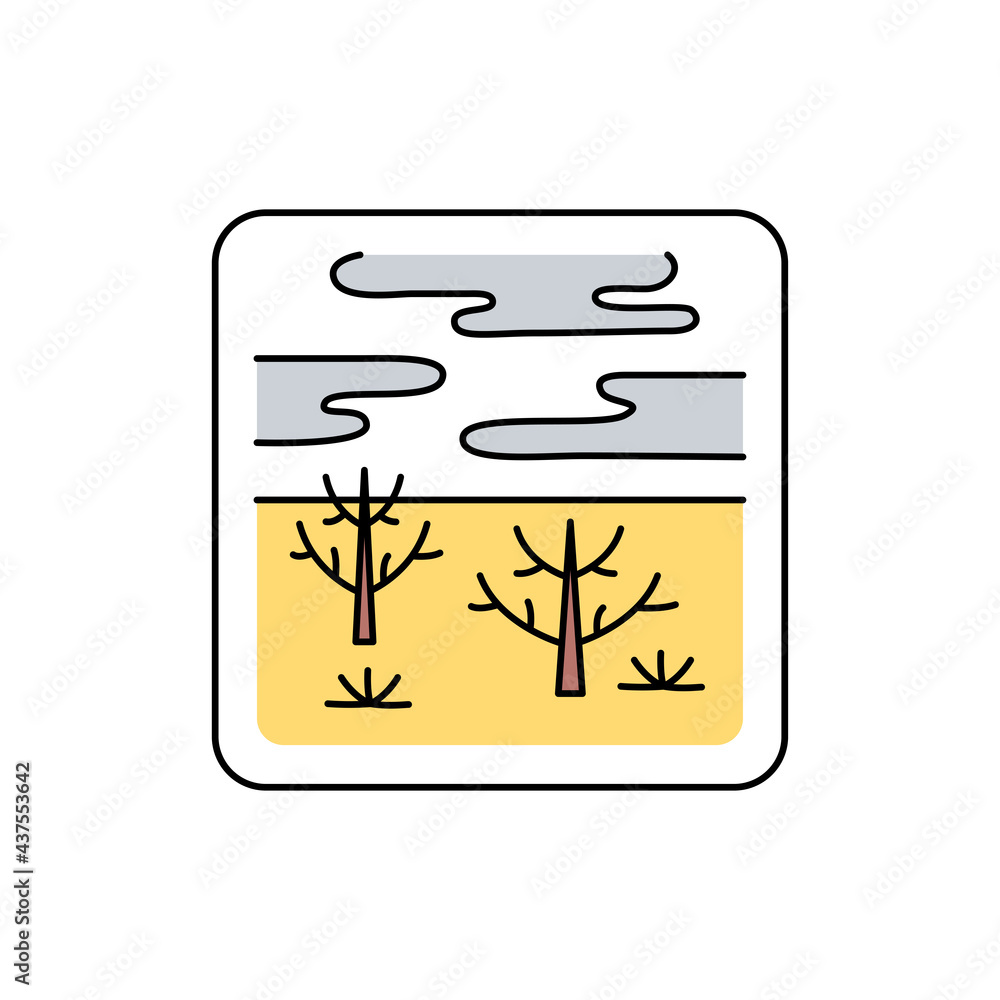 Poster barren landscape line color icon. isolated vector element. outline pictogram