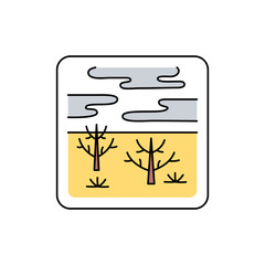 Barren landscape line color icon. Isolated vector element. Outline pictogram