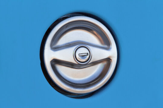 Fuel Tank Cap On Blue Vintage Car