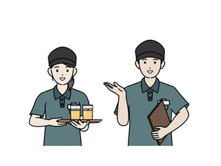 飲食店　ホールスタッフ　ウェイトレス　パート　アルバイト　男女　イラスト素材