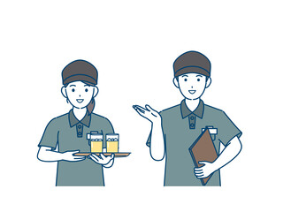 飲食店　ホールスタッフ　ウェイトレス　パート　アルバイト　男女　イラスト素材