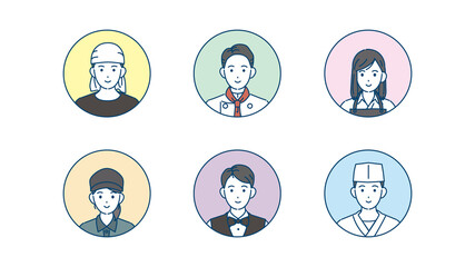 料理人　シェフ　調理師　顔　アイコン　飲食店の店員　人々　イラスト素材