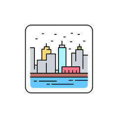 Urban landscape line color icon. Isolated vector element. Outline pictogram
