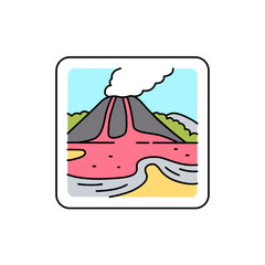 Volcanic landscape line color icon. Isolated vector element. Outline pictogram
