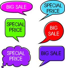 Sales labels, speech bubbles, banners, logos, icons. Set of hand drawn doodle vector designs