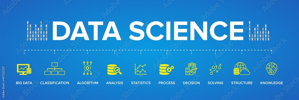 Wall mural data science concept vector icons: big data, classification, analysis, statistics, decision, structu