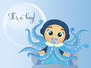 baby birth announcement with octopus