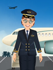 illustration of pilot man and airplane © adrenalinapura