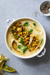 Cauliflower and sweetcorn plant based soup