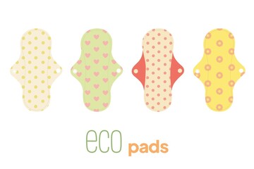 Vector set of eco-friendly pads. A hygienic product for women.