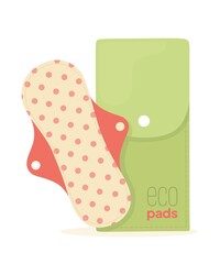 Reusable pad in the case. Vector illustration of an eco-friendly product for women.