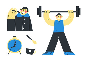 Fototapeta na wymiar vector illustration of a young man lifting a barbell over his head