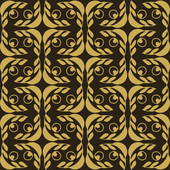 Royal background pattern with decorative gold ornaments on black background. Seamless pattern, texture